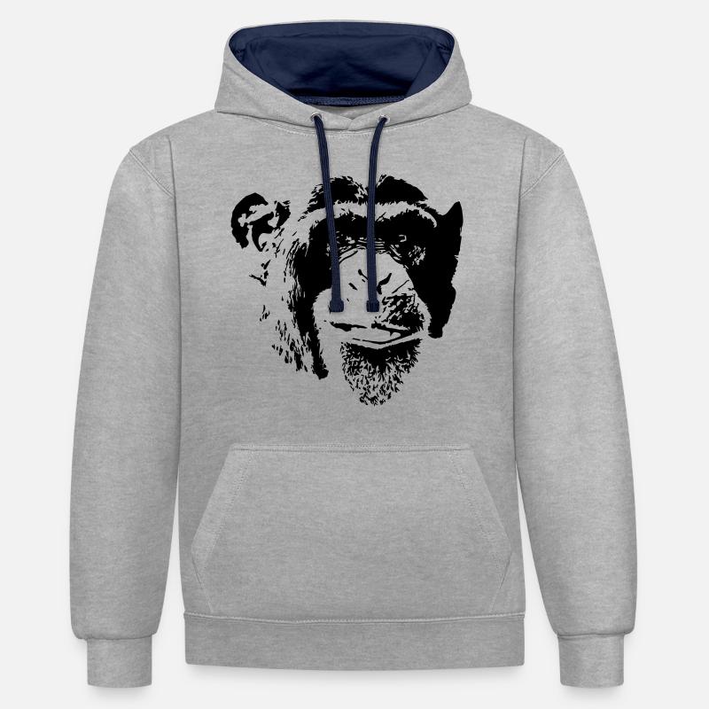 Tête de singe - Sweat à capuche contrasté - gris chiné/bleu marine