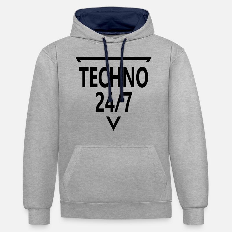 Techno - musique techno - Sweat à capuche contrasté - gris chiné/bleu marine