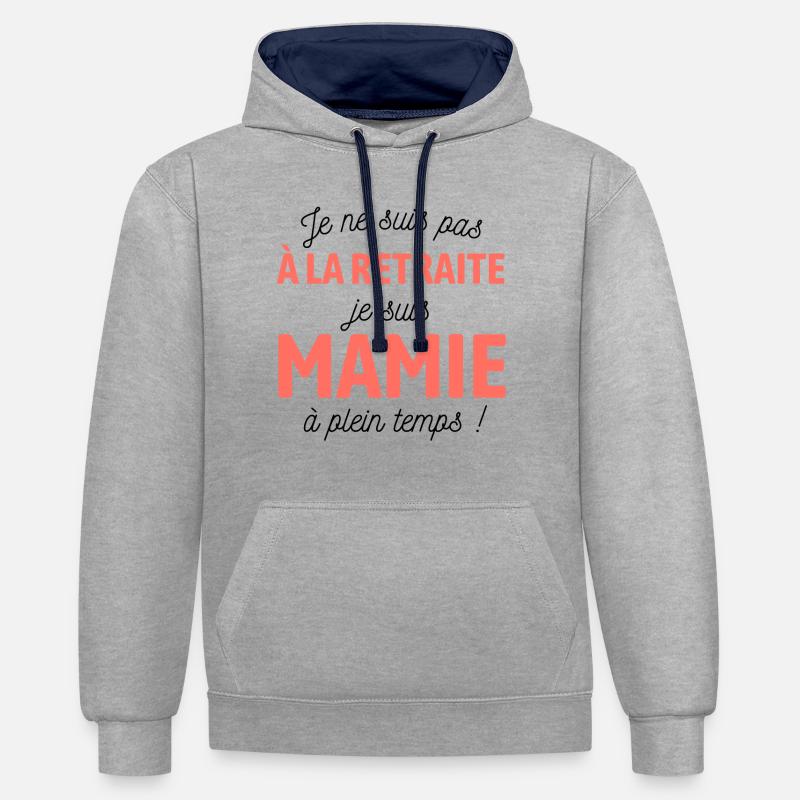 Mamie à plein temps - Sweat à capuche contrasté - gris chiné/bleu marine