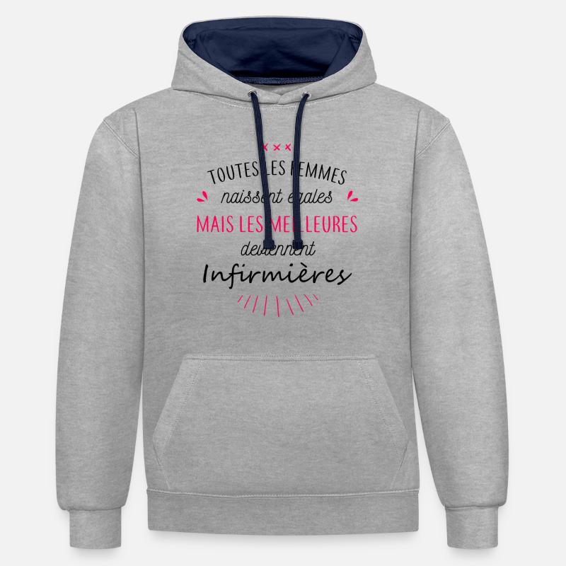 Deviennent infirmières - Sweat à capuche contrasté - gris chiné/bleu marine