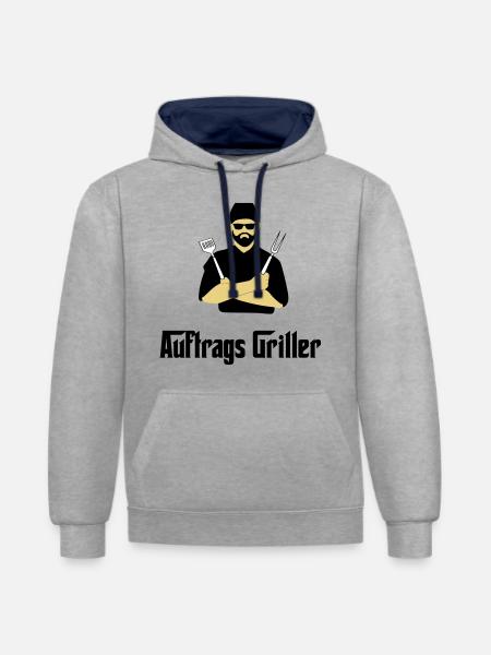 BBQ Grillen - Kontrast-Hoodie - Grau meliert/Navy