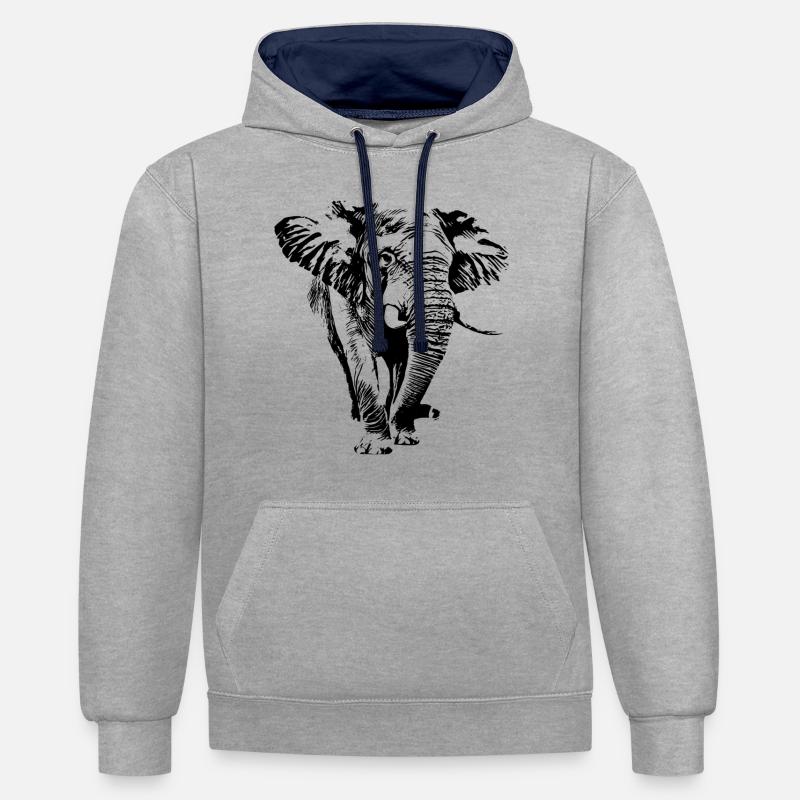 Éléphant - Sweat à capuche contrasté - gris chiné/bleu marine