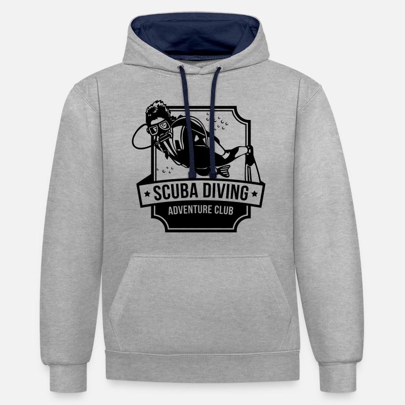 Club d'aventure de plongée - Sweat à capuche contrasté - gris chiné/bleu marine
