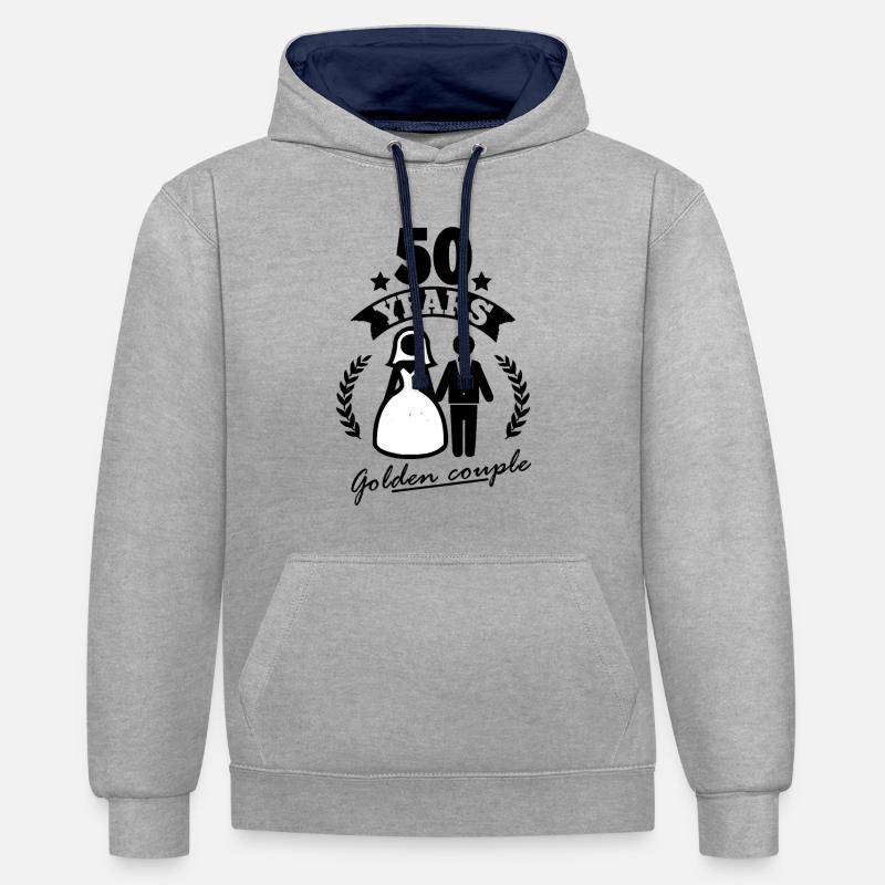 50 ans - mariage d'or - Sweat à capuche contrasté - gris chiné/bleu marine