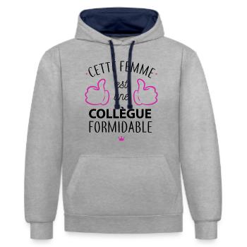 Une collegue formidable - Sweat à capuche contrasté - gris chiné/bleu marine - Devant - Liana (172cm) & Jaron (178cm)