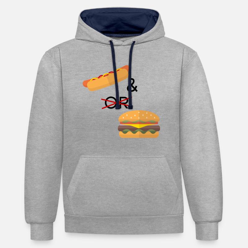 Hotdog oder Burger - Kontrast-Hoodie - Grau meliert/Navy