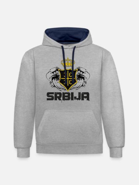 Srbija - Kontrast-Hoodie - Grau meliert/Navy
