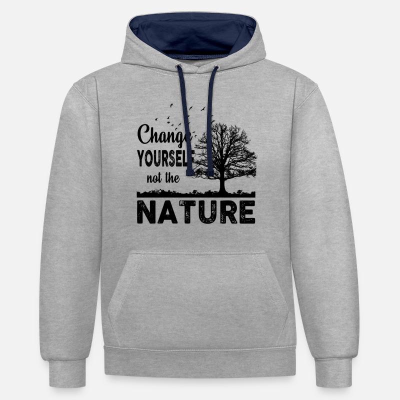 Changez-vous pas la nature - Sweat à capuche contrasté - gris chiné/bleu marine