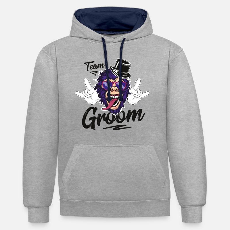 Fête d'équipe Monkey Groom - Sweat à capuche contrasté - gris chiné/bleu marine