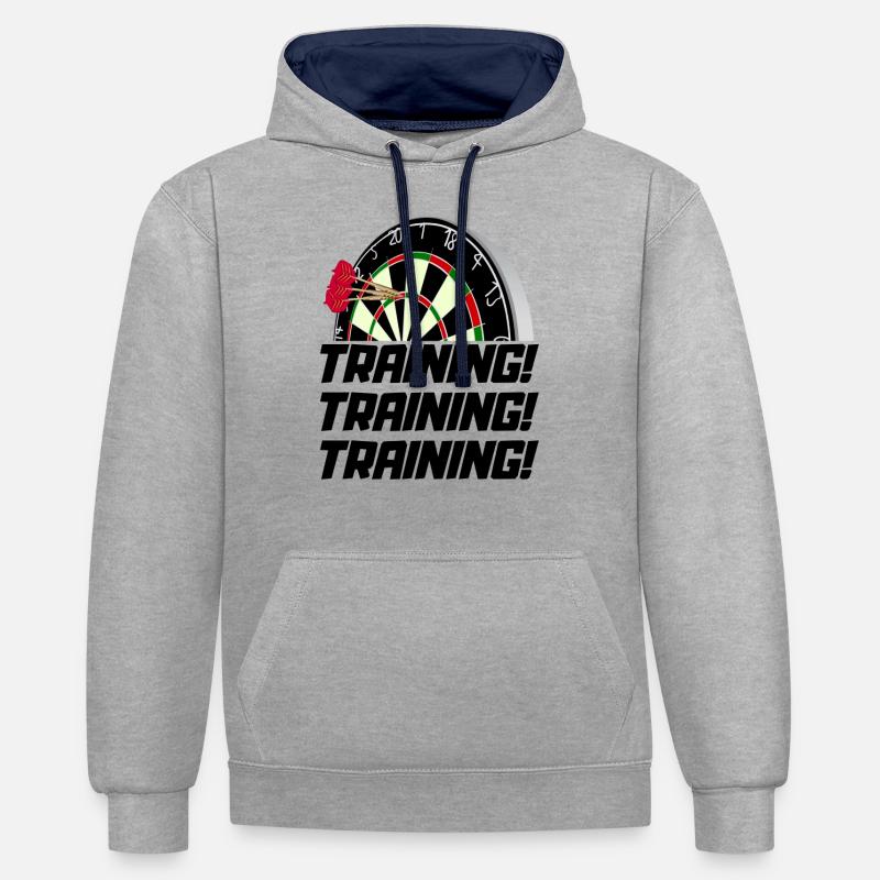 TRAINING TRAINING TRAINING - DART Darts-Motiv - Kontrast-Hoodie - Grau meliert/Navy