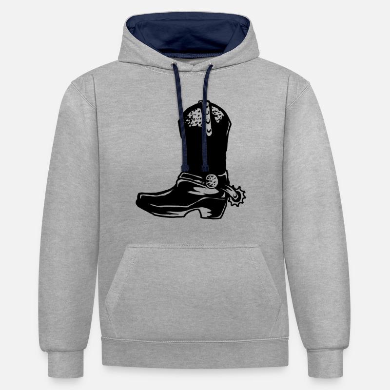 Des bottes de cow-boy - Sweat à capuche contrasté - gris chiné/bleu marine