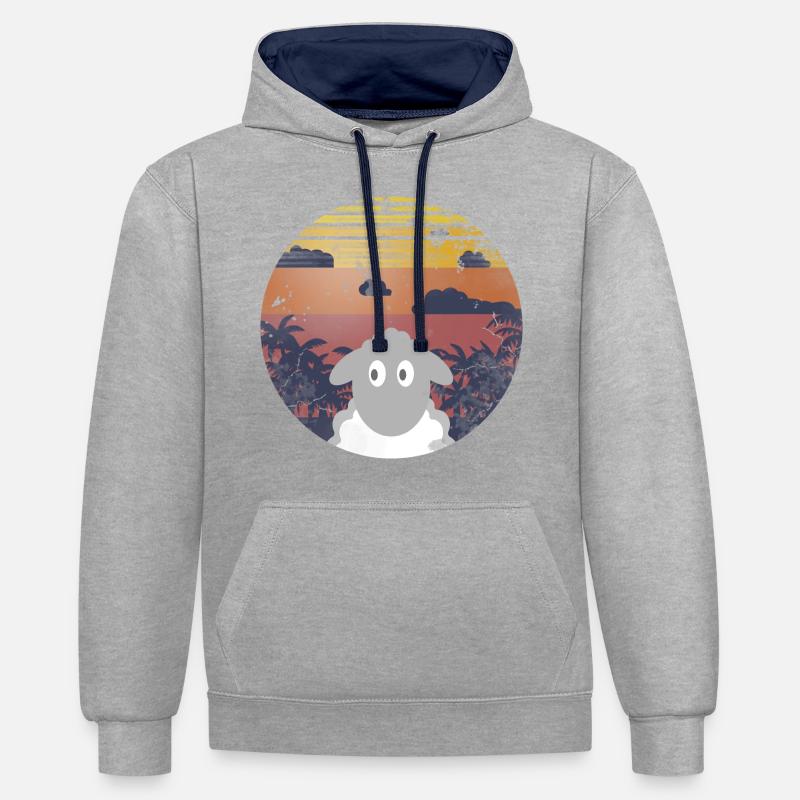 Sheep under palm trees - Contrast hoodie - heather grey/navy