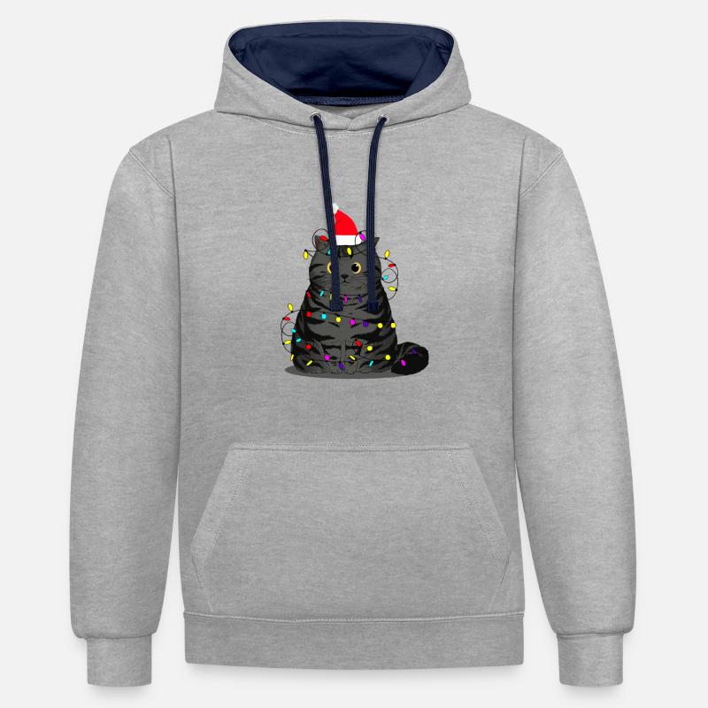 Noël chat maladroit - Sweat à capuche contrasté - gris chiné/bleu marine