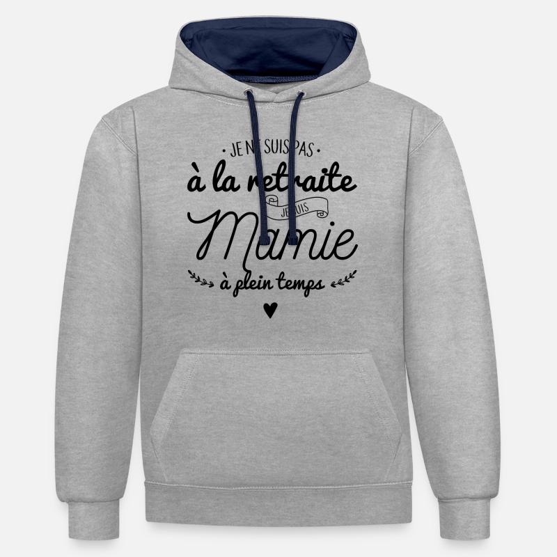 Mamie à plein temps - Sweat à capuche contrasté - gris chiné/bleu marine