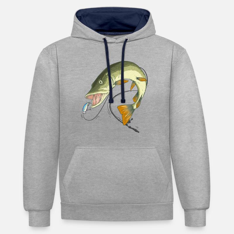 Hecht Wobbler pêche - Sweat à capuche contrasté - gris chiné/bleu marine