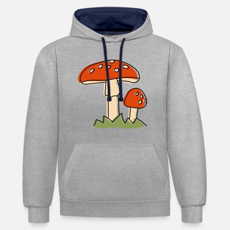 Mouche champignons agaric Champignon - Sweat à capuche contrasté - gris chiné/bleu marine