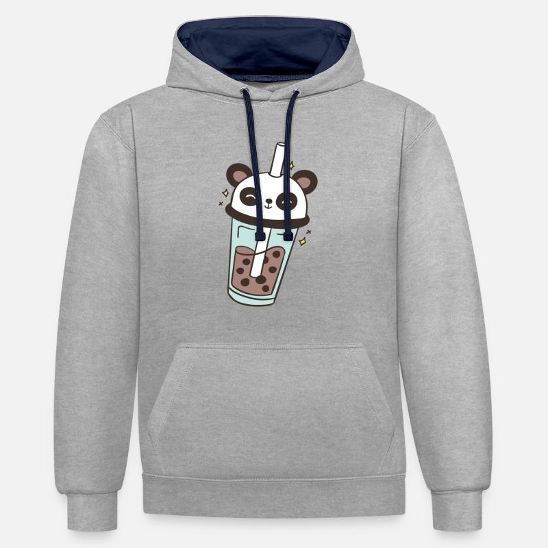 Panda Bubble Tea Pandabär Bubbletea - Kontrast-Hoodie - Grau meliert/Navy
