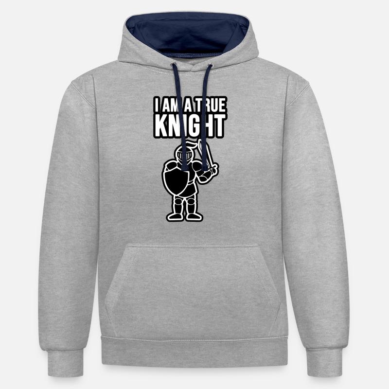Je suis un vrai chevalier - Sweat à capuche contrasté - gris chiné/bleu marine