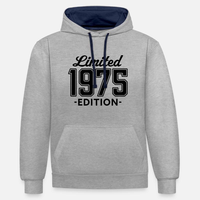édition limitée 1975 - Sweat à capuche contrasté - gris chiné/bleu marine