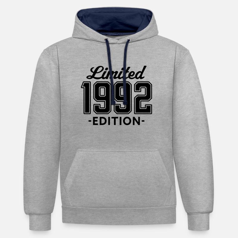 édition limitée 1992 - Sweat à capuche contrasté - gris chiné/bleu marine