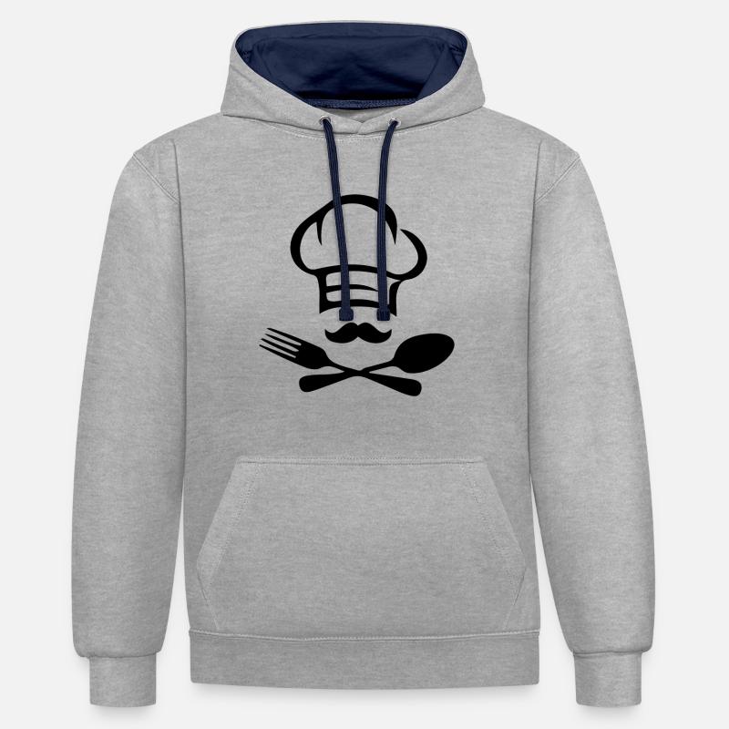 Cuisinier heartbeat chef cuisinier - Sweat à capuche contrasté - gris chiné/bleu marine