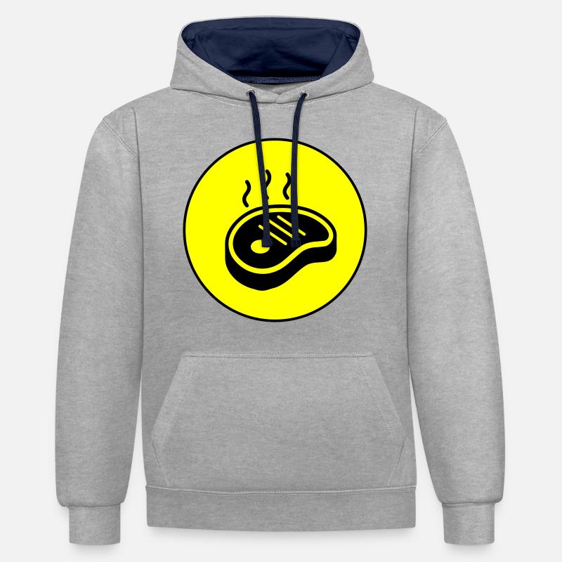 Cercle d’icônes de steak - Sweat à capuche contrasté - gris chiné/bleu marine