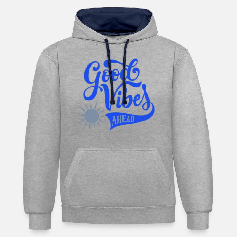 Bonnes vibrations - Sweat à capuche contrasté - gris chiné/bleu marine