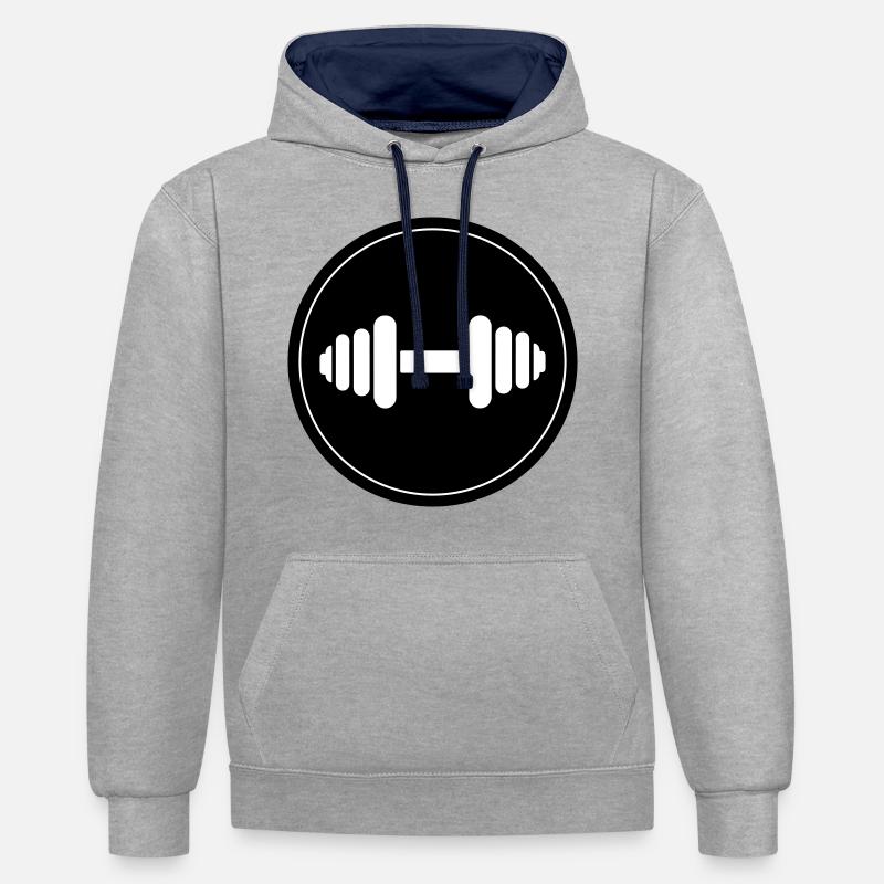 Icône de poids d’haltères - Sweat à capuche contrasté - gris chiné/bleu marine