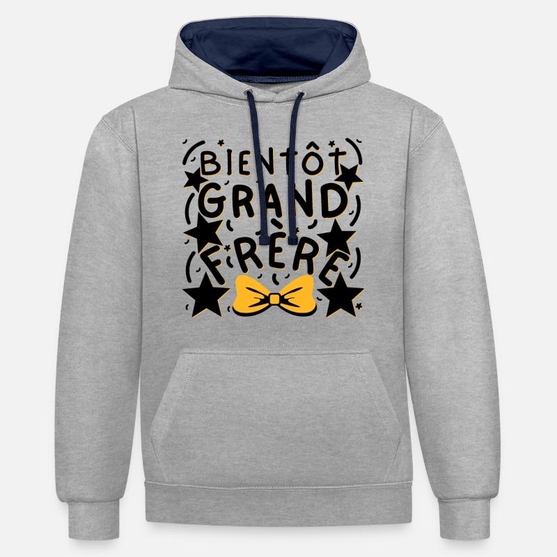 Cadeau Bientôt Grand Frère - Sweat à capuche contrasté - gris chiné/bleu marine