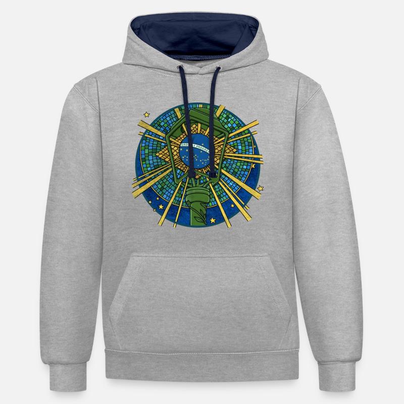 ORDEM E PROGRESSO - Sweat à capuche contrasté - gris chiné/bleu marine