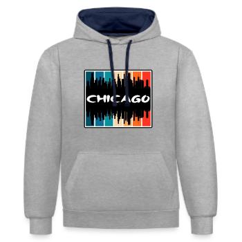 Chicago Illinois États-Unis Skyline Silhouette Voyage Sou - Sweat à capuche contrasté - gris chiné/bleu marine - Devant - Liana (172cm) & Jaron (178cm)