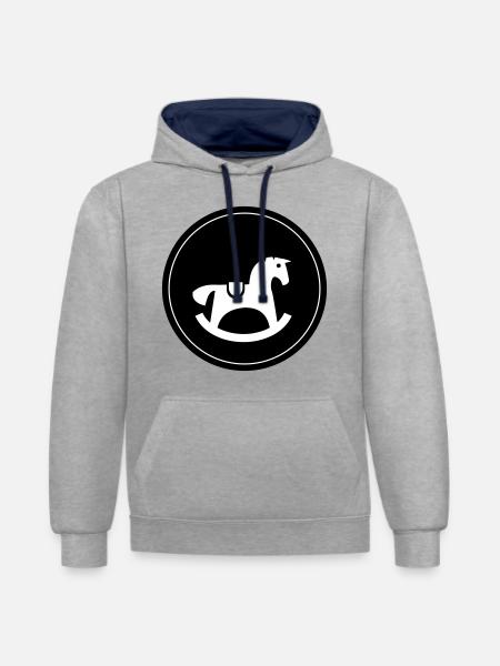 Cheval à bascule Jouet Bébé - Sweat à capuche contrasté - gris chiné/bleu marine