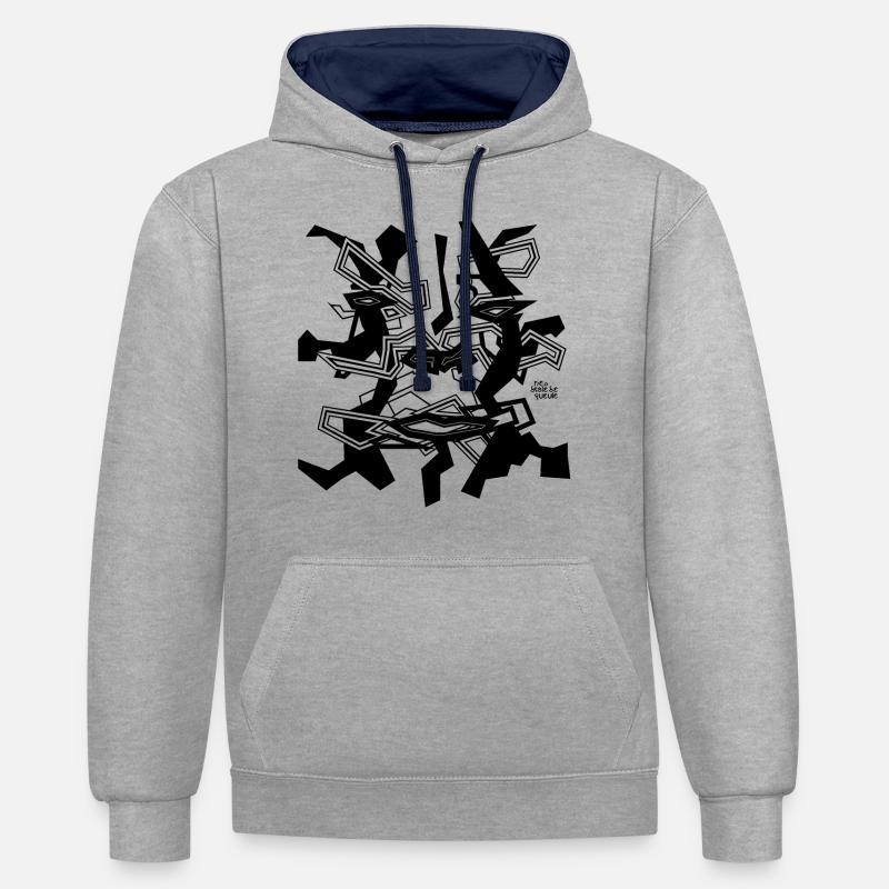 Techno Face - Sweat à capuche contrasté - gris chiné/bleu marine