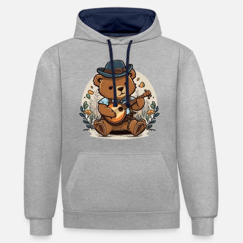 Cueilleur d’ours - Sweat à capuche contrasté - gris chiné/bleu marine