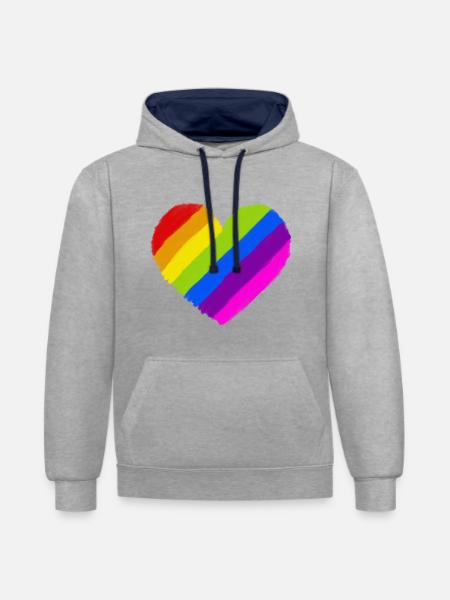 Pride Regenbogen Herz - Kontrast-Hoodie - Grau meliert/Navy