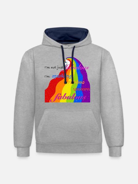 Funkelndes Regenbogen-Einhorn fabelhaft - Kontrast-Hoodie - Grau meliert/Navy