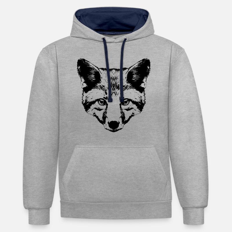 Graphique Tête de Renard - Sweat à capuche contrasté - gris chiné/bleu marine