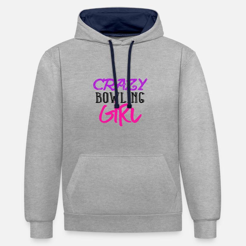 Fille de bowling folle - Sweat à capuche contrasté - gris chiné/bleu marine