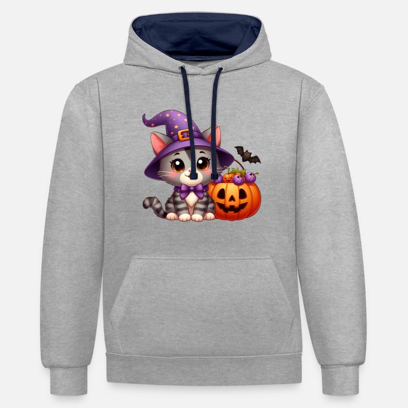 chhalloween - Sweat à capuche contrasté - gris chiné/bleu marine