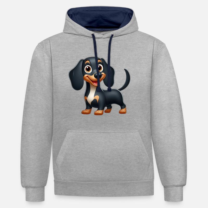 teckel 5 - Sweat à capuche contrasté - gris chiné/bleu marine