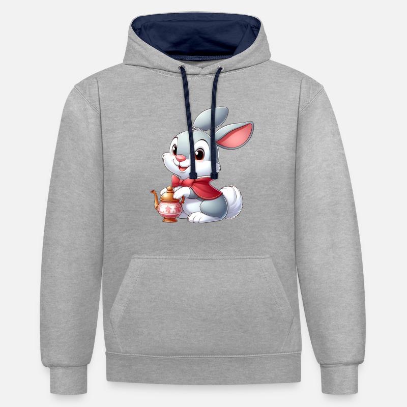 lapin 12 - Sweat à capuche contrasté - gris chiné/bleu marine