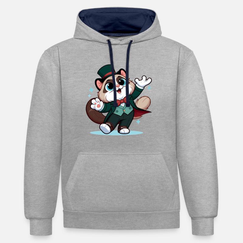 magic ragdoll - Sweat à capuche contrasté - gris chiné/bleu marine