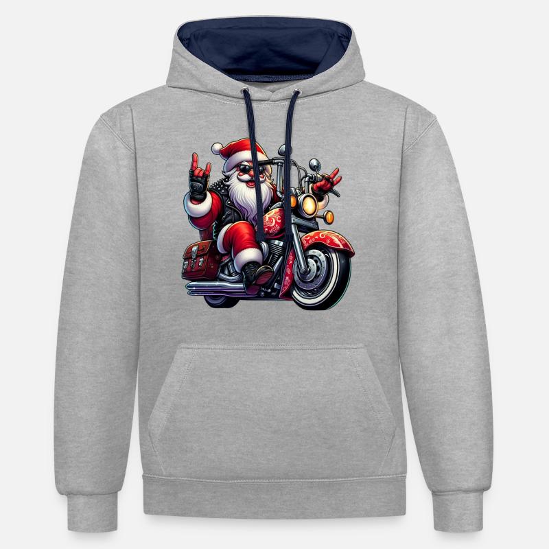 santa moto 3 - Sweat à capuche contrasté - gris chiné/bleu marine