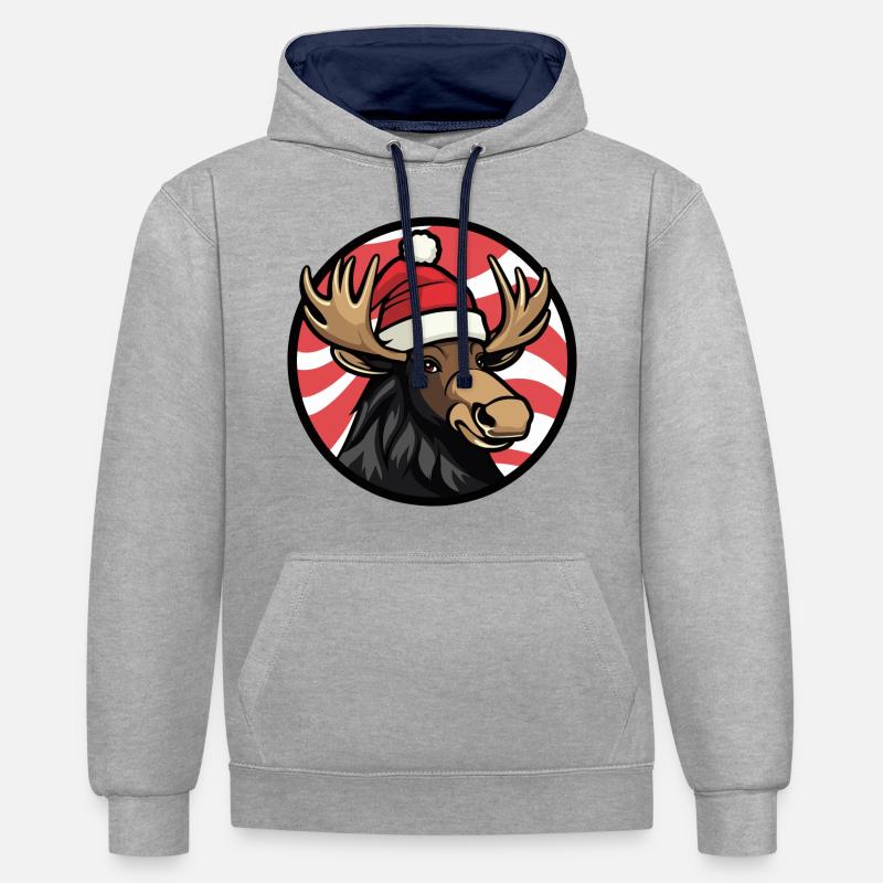 Noël de l’orignal Noël - Sweat à capuche contrasté - gris chiné/bleu marine