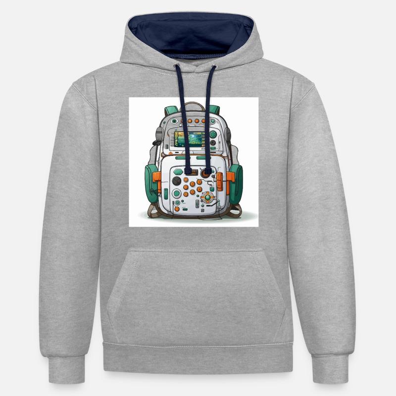 Le Geeks Tech Carry - Sweat à capuche contrasté - gris chiné/bleu marine