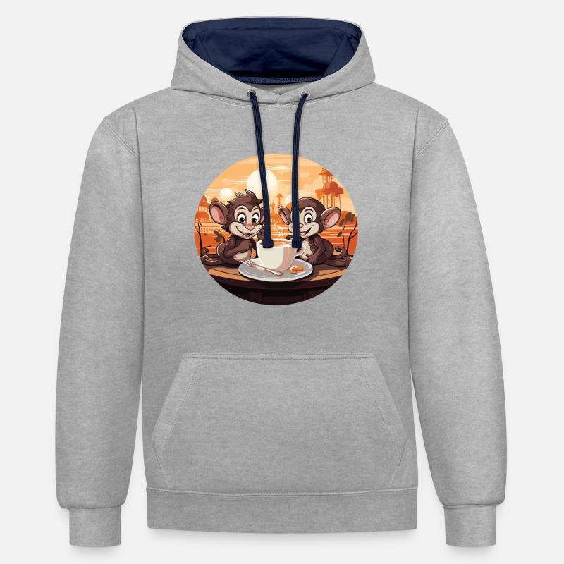 Monkey Brew Coffee Impression d’art - Sweat à capuche contrasté - gris chiné/bleu marine