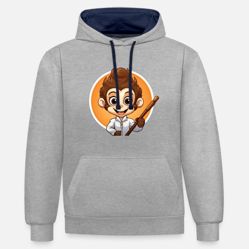 Singe Perche à selfie - Sweat à capuche contrasté - gris chiné/bleu marine