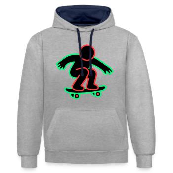 Neon Skateboarder Line Art - Contrast hoodie - heather grey/navy - Front - Liana (172cm) & Jaron (178cm)