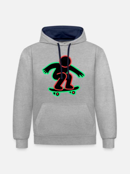 Neon Skateboarder Line Art - Contrast hoodie - heather grey/navy
