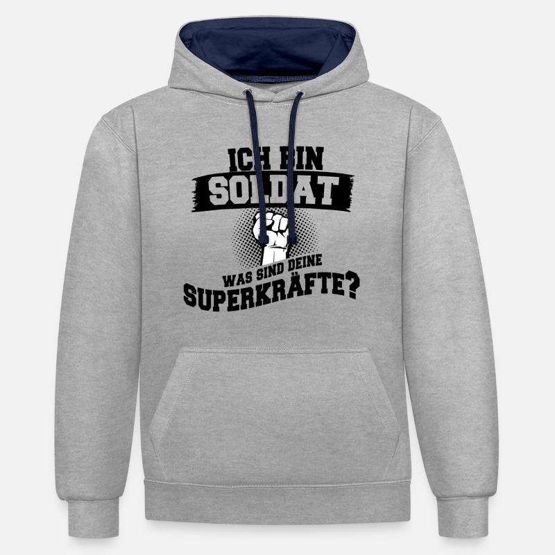 Soldat militaire profession proverbe - Sweat à capuche contrasté - gris chiné/bleu marine